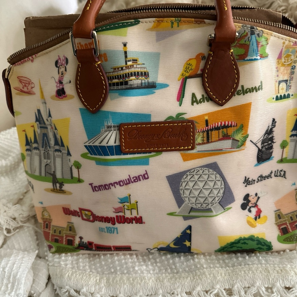 Dooney & Bourke Disney Parks Cream and Brown Tote with Leather Trim